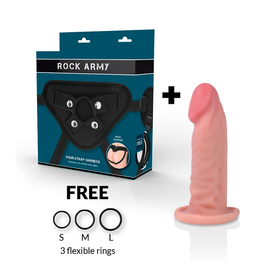 ROCKARMY - HARNESS + DUAL DENSITY TIGER REALISTLIK DILDO 14CM